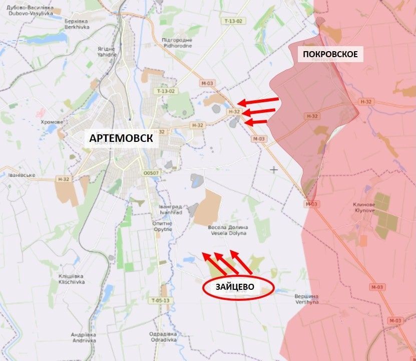 В утренней сводке украинский генштаб сообщает, что наступление на Артемовск идет на двух участках: