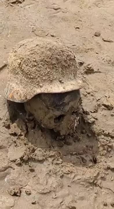 После подрыва ГЭС и схода воды, как утверждают авторы видео, в районе Никополя на бывшем дне Каховского водохранилища обнаружили человеческие останки времен Второй мировой войны