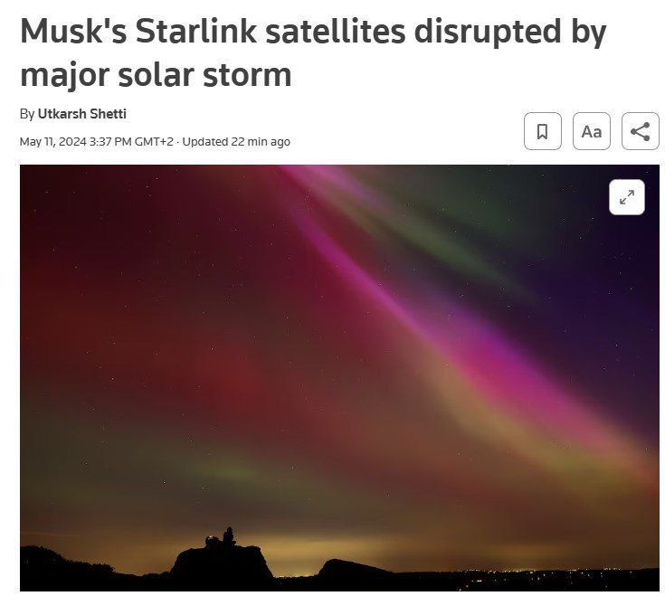 Starlink предупредил об "ухудшении качества обслуживания" из-за сильнейшей магнитной бури