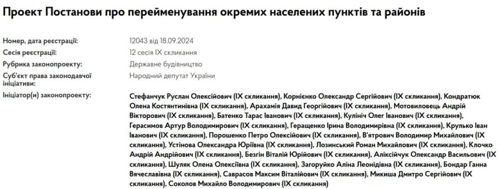 В Верховную Раду подали новый проект постановления о переименовании городов