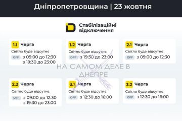 Днепропетровская область, график отключения электроэнергии