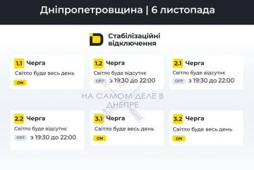 Днепропетровская область, график отключения электроэнергии