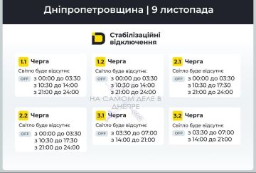 Днепропетровская область, график отключения электроэнергии