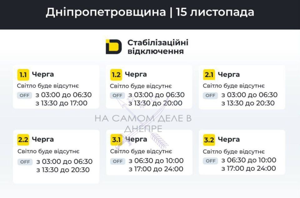 Днепропетровская область, график отключения электроэнергии