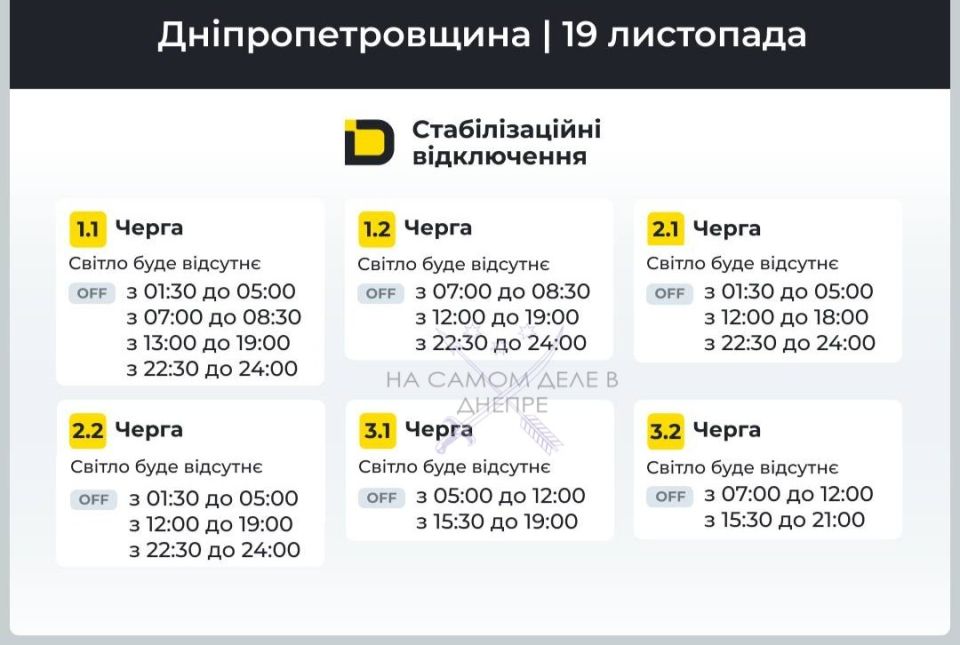 Днепропетровская область, график отключения электроэнергии