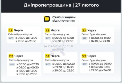 Днепропетровск и область, график отключения электроэнергии