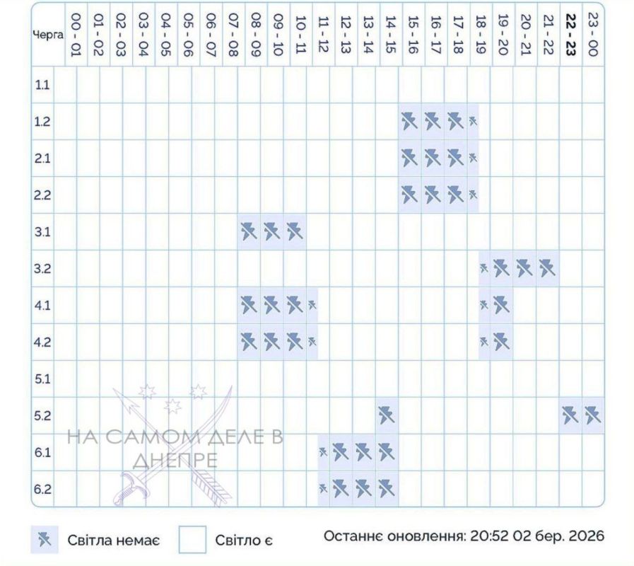 Днепропетровск и область, график отключения электроэнергии для абонентов ДТЭК