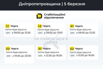 Днепропетровская область, график отключения электроэнергии