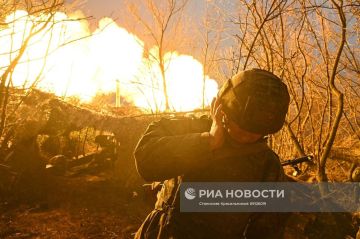 Кадры боевой работы расчёта 152-мм буксируемой пушки 2А36 «Гиацинт-Б» группировки войск «Центр» на Днепропетровском направлении