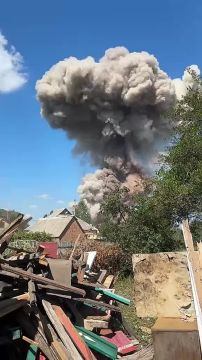 Эпичные кадры подрыва склада БК украинских вооружённых формирований, снятые 25 августа местными жителями в селе Песчанка Днепропетровской области